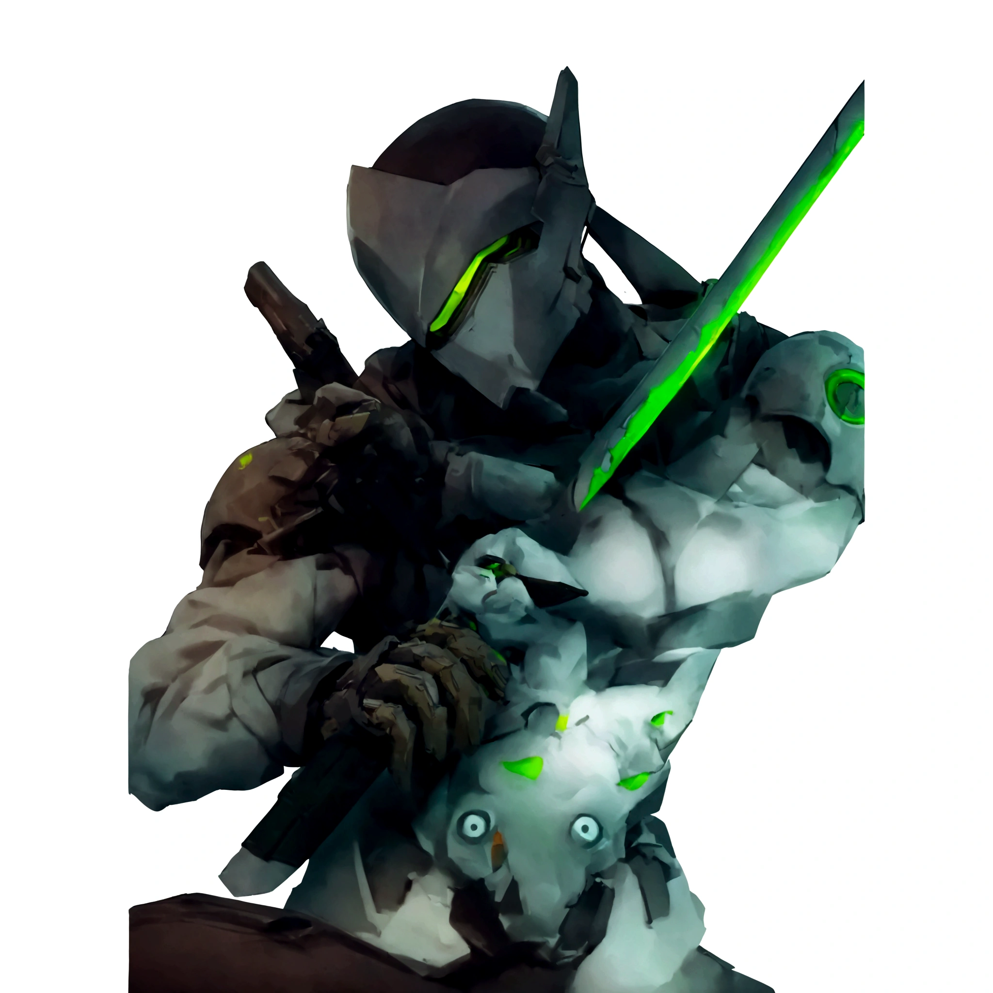 un primer plano de una persona sosteniendo una espada y un casco, genji supervisory, genji, supervisory, personaje supervisory, echo supervisory, baptiste supervisory, Aspecto de Overwatch, as personaje supervisory, as an personaje supervisory, Arte oficial del juego Overwatch, lucio supervisory, reaper supervisory, sojourn supervisory, en armadura futurista blanca, 4k