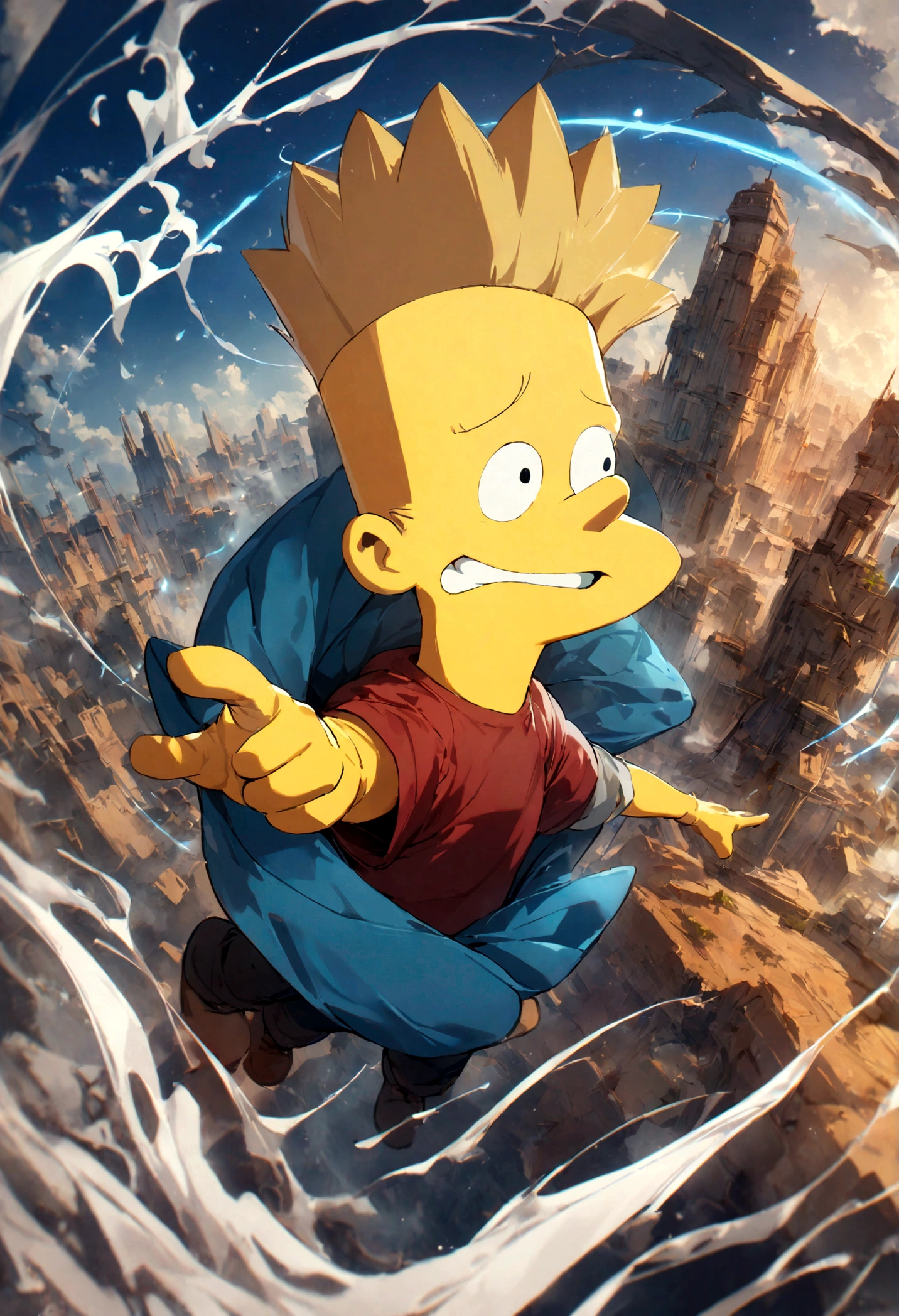 1boy, Bart Simpson, outdoor, dynamic pose, best quality, masterpiece, very aesthetic, perfect composition, intricate details, ultra-detailed