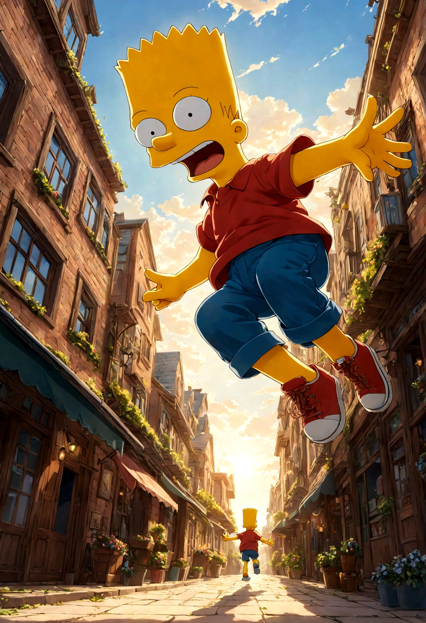 1boy, Bart Simpson, outdoor, dynamic pose, best quality, masterpiece, very aesthetic, perfect composition, intricate details, ultra-detailed