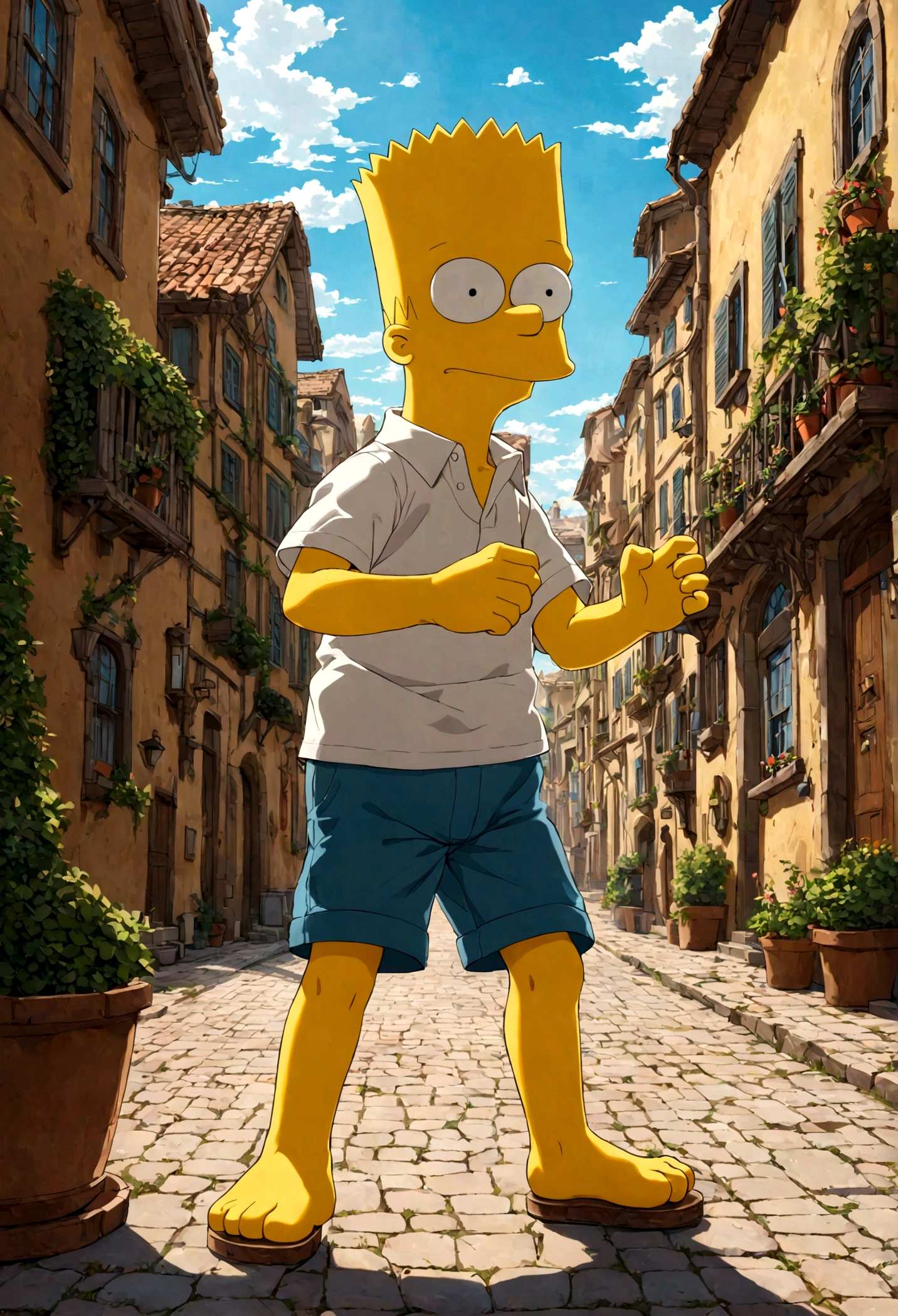 1boy, Bart Simpson, outdoor, dynamic pose, best quality, masterpiece, very aesthetic, perfect composition, intricate details, ultra-detailed