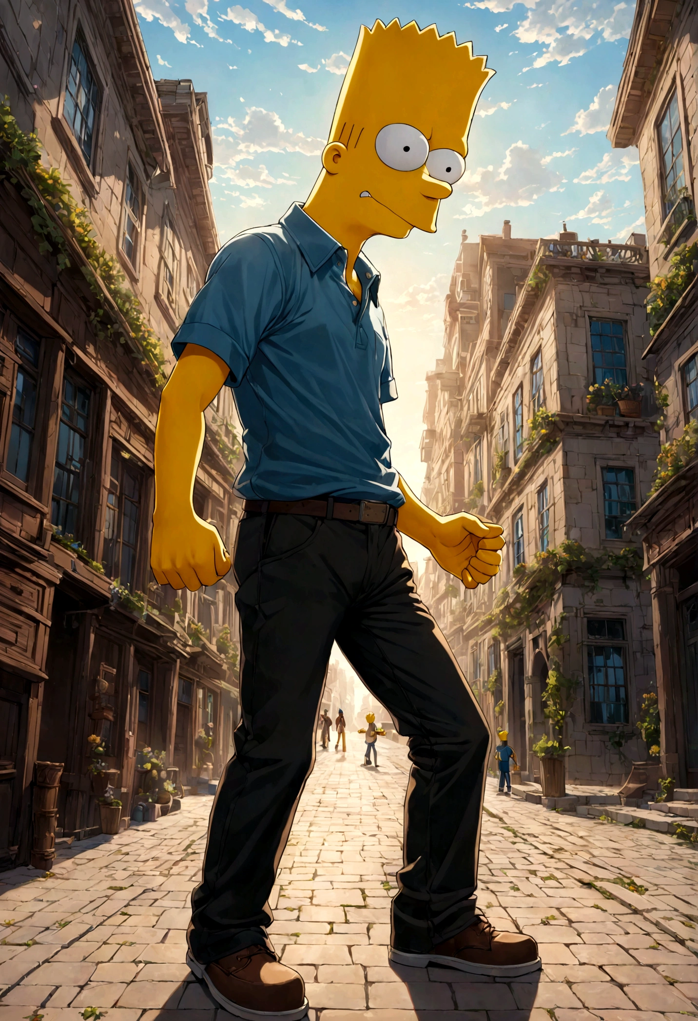 1boy, Bart Simpson, outdoor, dynamic pose, best quality, masterpiece, very aesthetic, perfect composition, intricate details, ultra-detailed