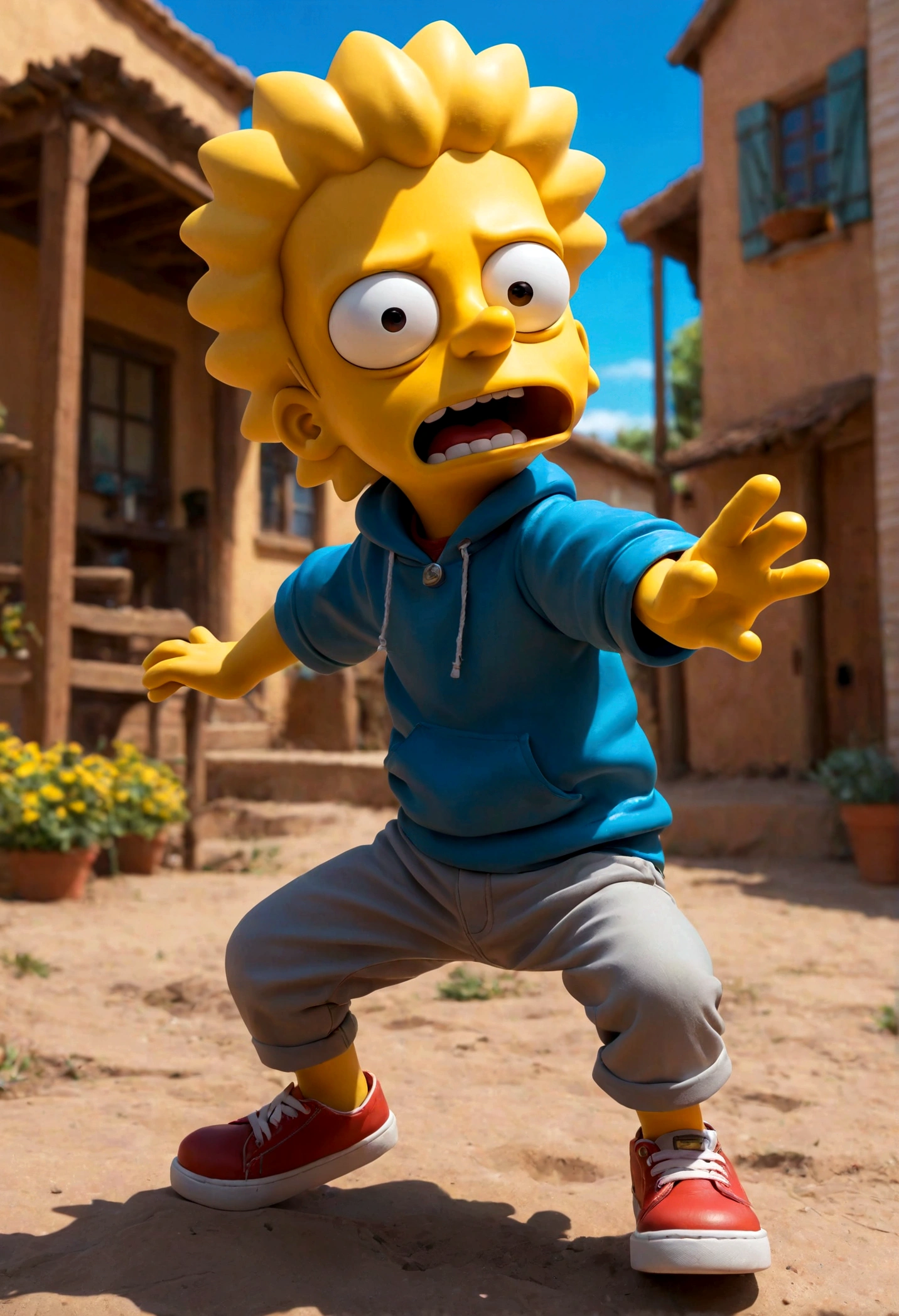 1boy, Bart Simpson, outdoor, dynamic pose, best quality, masterpiece, very aesthetic, perfect composition, intricate details, ultra-detailed