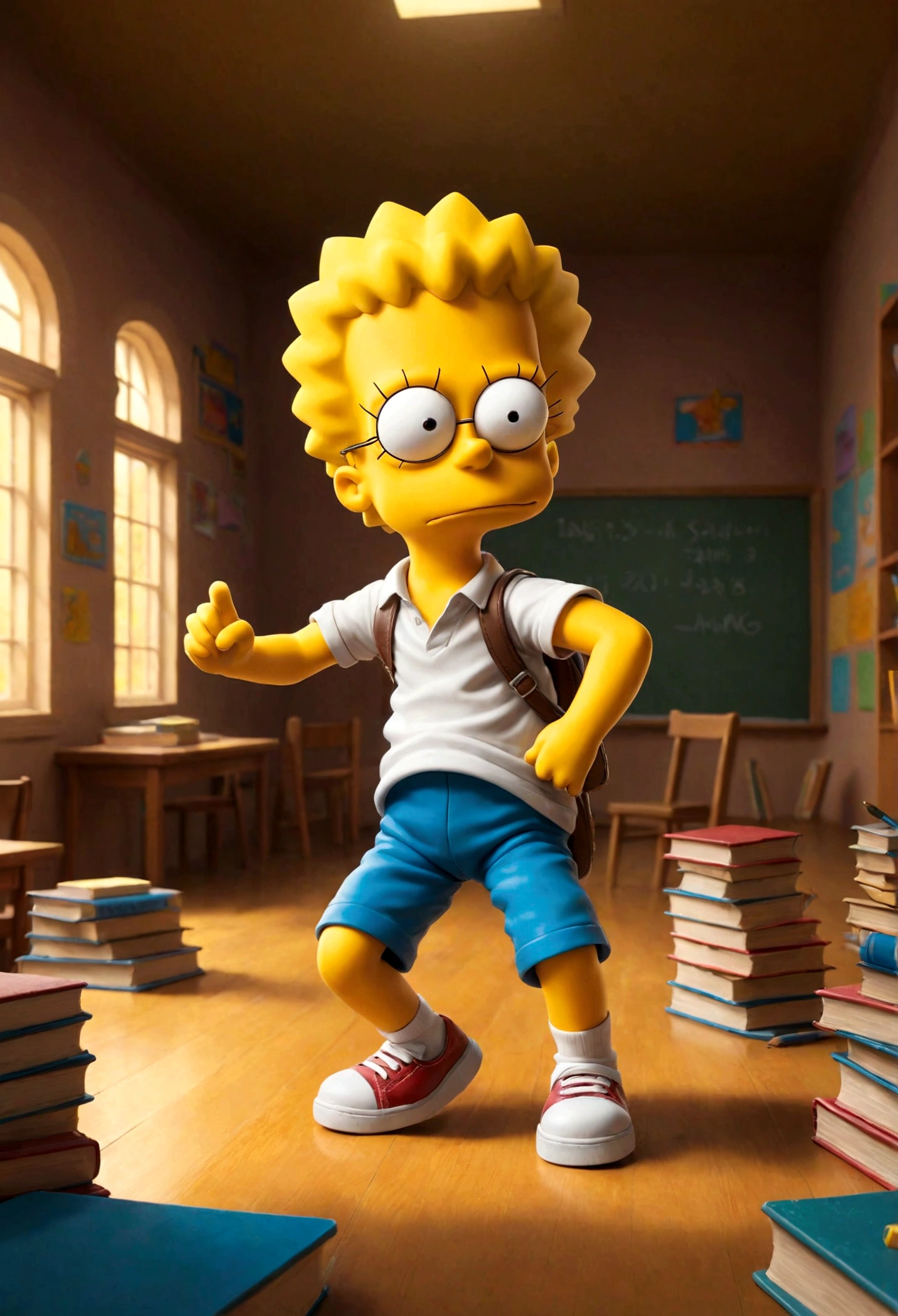 1boy, Bart Simpson, school, dynamic pose, best quality, masterpiece, very aesthetic, perfect composition, intricate details, ultra-detailed