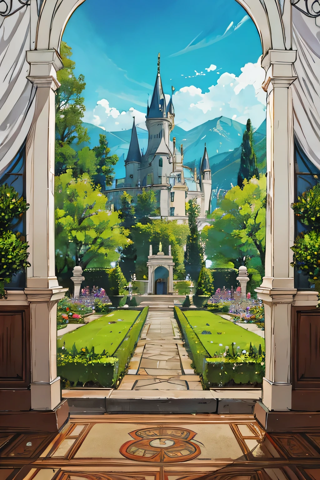 The garden of a very luxurious castle 