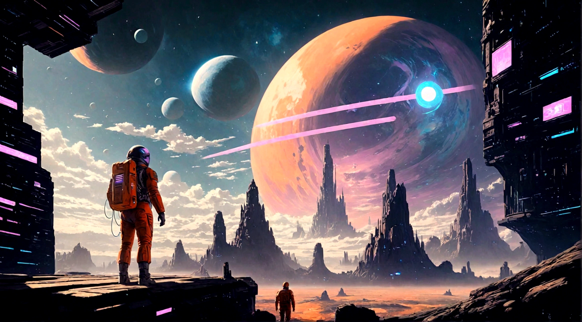 un homme debout sur une surface rocheuse regardant les planètes, art de science-fictionwork, Fond d'écran fantastique de science-fiction, science-fiction spatiale, art de science-fictionwork, Espace fantastique, art de science-fictionwork, art de science-fiction, fond d'amazing screen, art de science-fiction, art de science-fiction, galaxy science-fiction spatiale, Digital science fiction art, art fantastique de science-fiction épique, art de science-fiction