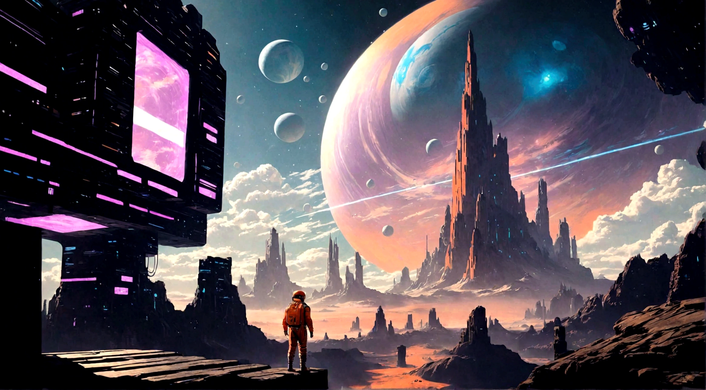 un homme debout sur une surface rocheuse regardant les planètes, art de science-fictionwork, Fond d&#39;écran fantastique de science-fiction, science-fiction spatiale, art de science-fictionwork, Espace fantastique, art de science-fictionwork, art de science-fiction, fond d&#39;amazing screen, art de science-fiction, art de science-fiction, galaxy science-fiction spatiale, Digital science fiction art, art fantastique de science-fiction épique, art de science-fiction
