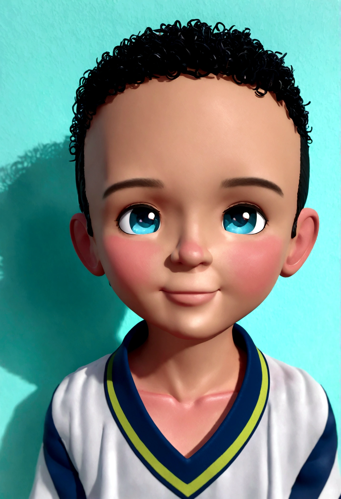 um garoto feliz e fofo com cabelo curto, vestindo uma fantasia espacial, , fundo branco, the , tom, Estilo Pixar, ..3d, desenhos animados, rosto detalhado, asymmetric 16k