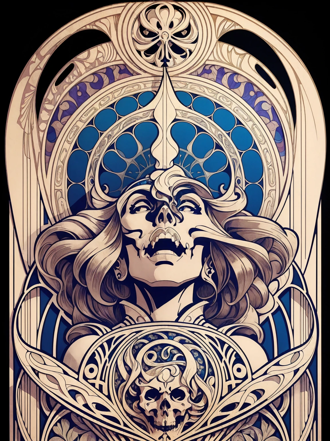 ((Art Nouveau Style)); Stone Cold Steve Austin Skull; symmetrical with thick lines, Fibonacci, golden ratio, 3D metal structure tessellation, neural graphic, neurons, color, love, passion, incredibly detailed, 8k, masterpiece, artstation, surreal