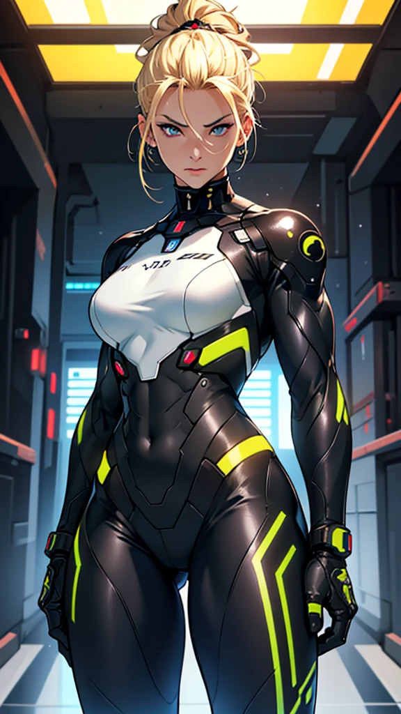 woman in high tech suit big biceps
