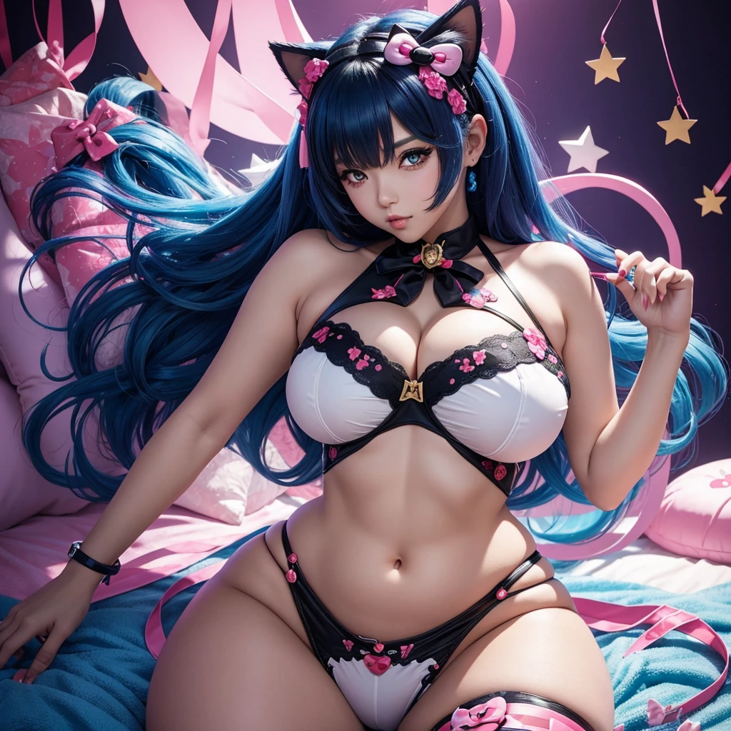 beautiful girl voluptuous dramatic pose vibrant color SFW Hello Kitty catgirl cat ears, sakimichan Azur Lane cosplay 