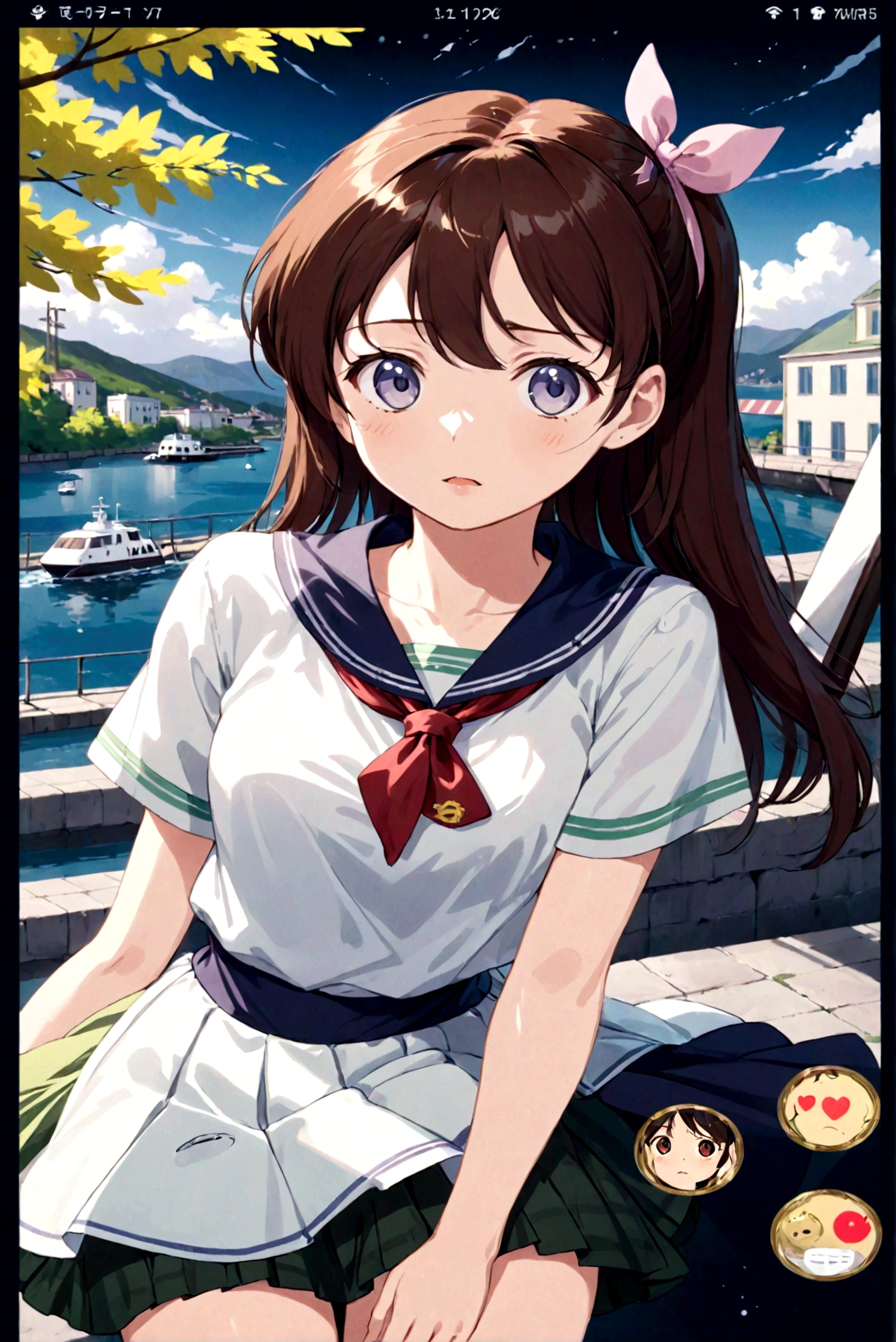 Low - Angle、Long skirt、強WindでHolding the flipping skirt with your hand、強WindでWhite cotton pantiesが見えている、:((Holding the flipping skirt with your hand))Low - Angle8Kで、highest quality、masterpiece、Ultra-detailed、Ultra-high resolution、Anime Style、1. High school girl、強Wind、((Holding the flipping skirt with your hand))、(impatient)White cotton panties:1.5), (Wind:1.25), (highest quality:1.0), (masterpiece:1.0), (Ultra-fine illustrations:1.0), ネイビーブルーのLong skirt、
、Lined、