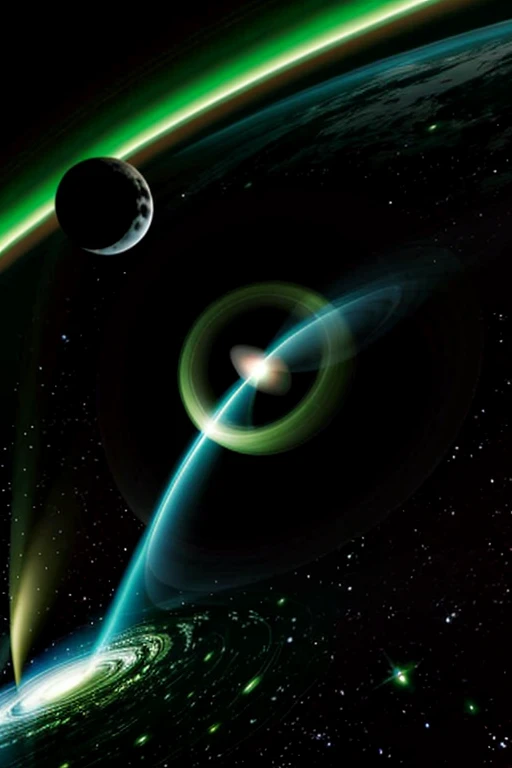 Green planet being sucked by a black hole