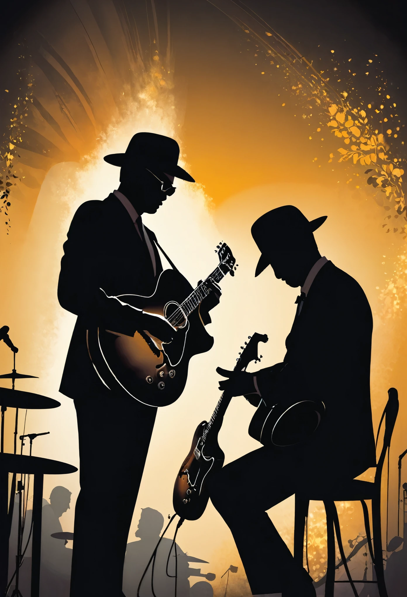 two white man siluetes playing jazz guitar