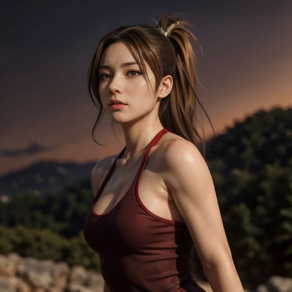 Mai shiranui, (best quality,ultra-detailed),(Realistic:1.37), beautiful and detailed face, Ultra-realistic texture, delicate face, athletic body, vivid colors. High definition, 8K
