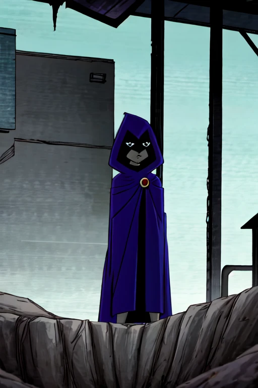 score_9, score_8_up, score_7_up, volumetric lighting,
white raven, 1girl, solo, short hair, purple hair, hood, cape, colored skin, cloak, grey skin, forehead jewel