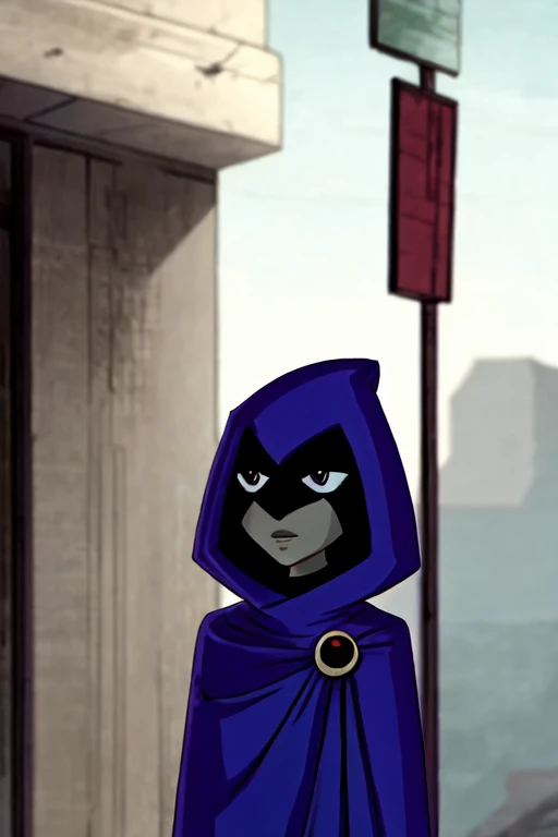 score_9, score_8_up, score_7_up, volumetric lighting,
white raven, 1girl, solo, short hair, purple hair, hood, cape, colored skin, cloak, grey skin, forehead jewel