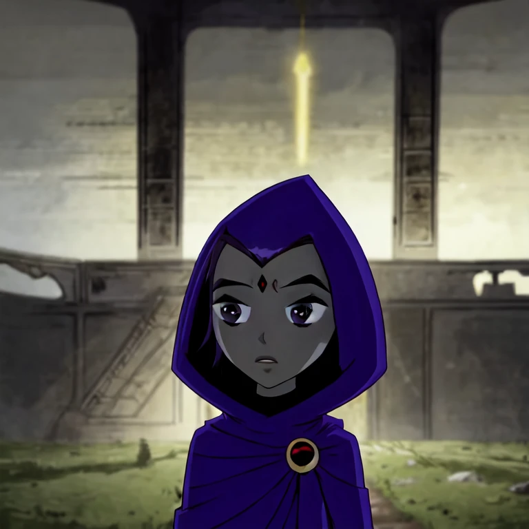 score_9, score_8_up, score_7_up, volumetric lighting,
white raven, 1girl, solo, short hair, purple hair, hood, cape, colored skin, cloak, grey skin, forehead jewel
