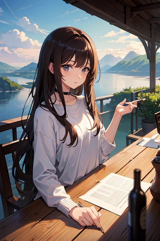 masterpiece, highest quality, High resolution，Follow the prompts、Anime Style、Brown Hair、Long Hair、black eye、Fantastic landscape