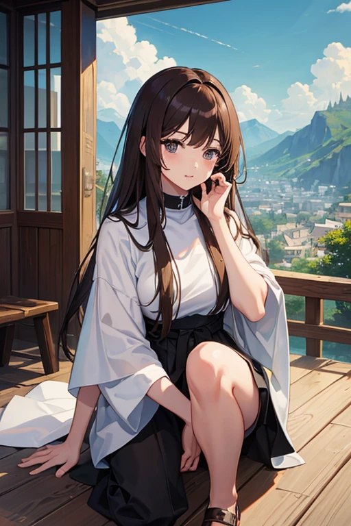 masterpiece, highest quality, High resolution,Follow the prompts、Anime Style、Brown Hair、Long Hair、black eye、Fantastic landscape