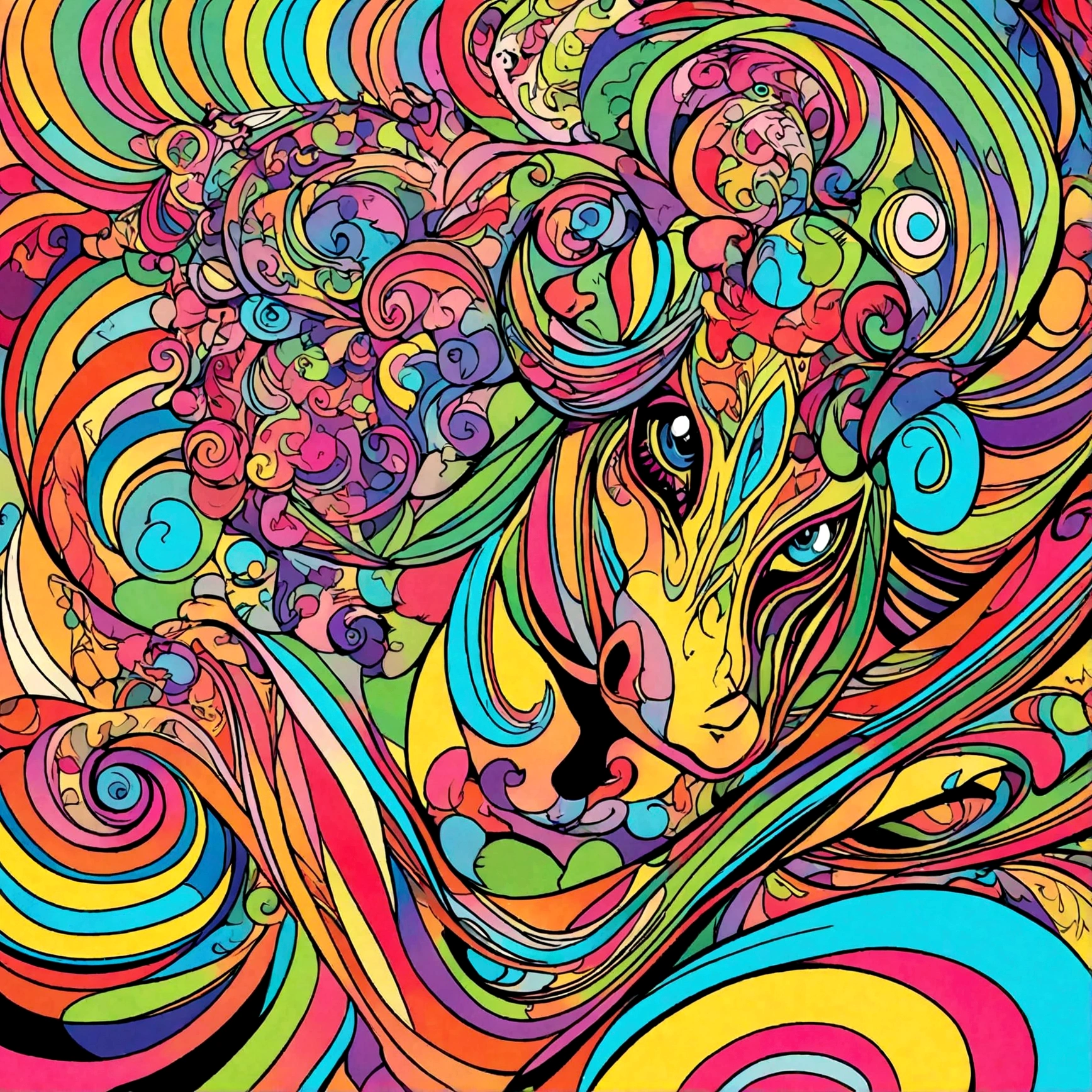 un primer plano de una medusa corriendo sobre un fondo colorido, pulpo digital , arte vectorial muy detallado, solo una broma, awesome art style, estilo de arte vectorial, Ilustraciones de Adobe Illustrator, Arte de Alessandro Pautasso, high definition vector art, caballo, arte vectorial multicolor, full color illustration, Bella arte UHD 4K, Vibrant, high-contrast coloration, linda medusa