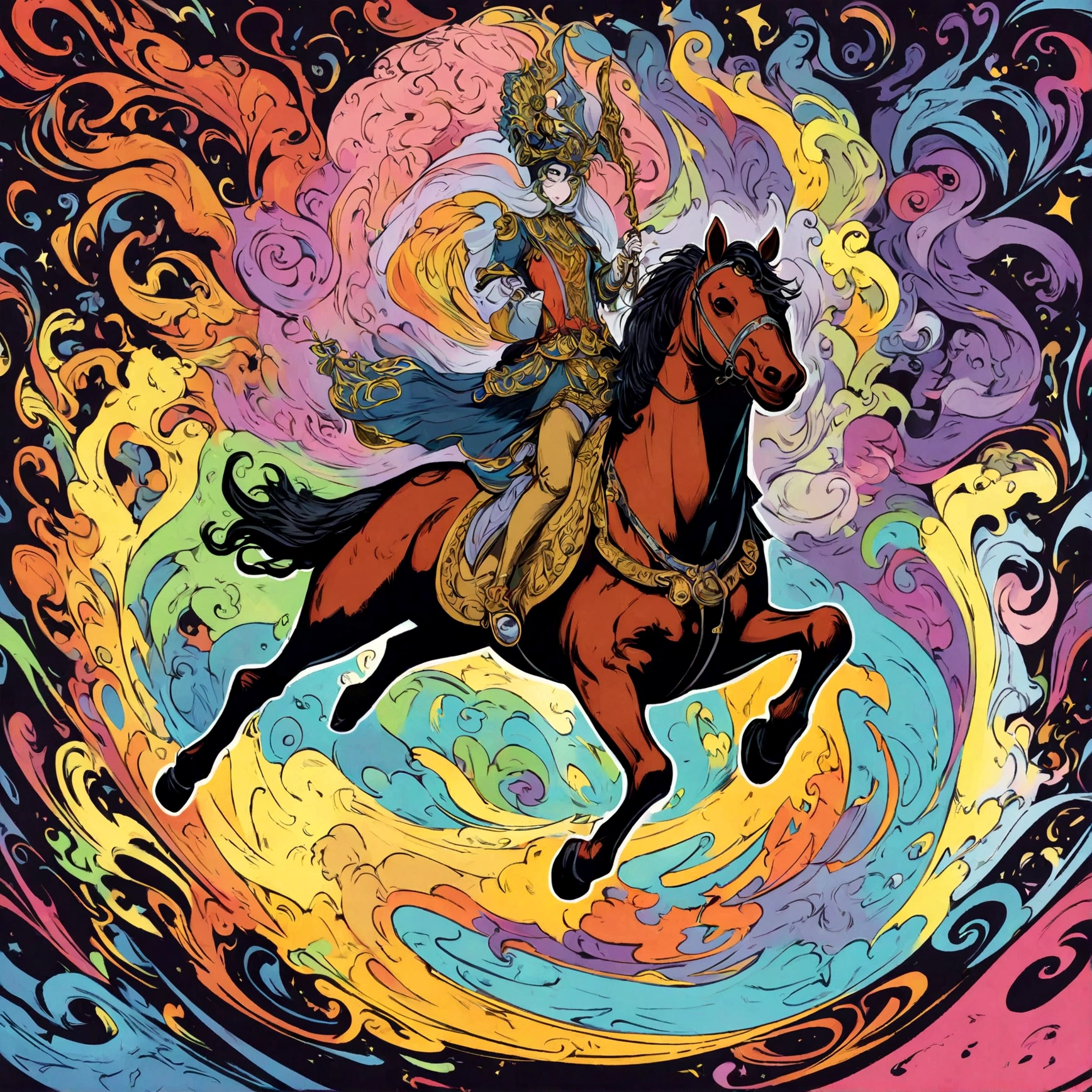 un primer plano de una medusa corriendo sobre un fondo colorido, pulpo digital , arte vectorial muy detallado, solo una broma, awesome art style, estilo de arte vectorial, Ilustraciones de Adobe Illustrator, Arte de Alessandro Pautasso, high definition vector art, caballo, arte vectorial multicolor, full color illustration, Bella arte UHD 4K, Vibrant, high-contrast coloration, linda medusa