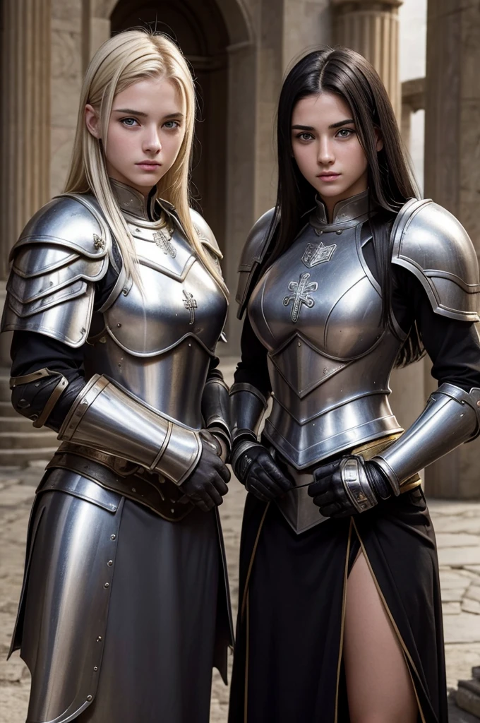 two sisters womans break: catholics, blonde, perfect face, detailed face, warriors roman, 20 years old, 2.0, using sexy armor , soft lesbians break: catholics, black hair perfect face, detailed face, warriors roman, 19 years old, 1.9, using sexy armor , soft lesbians, full body 
