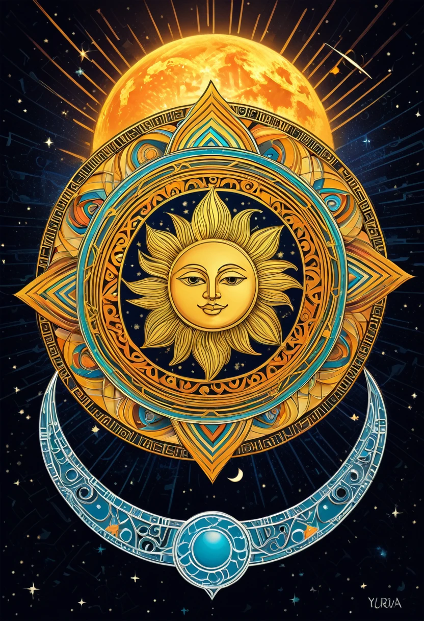 core yura Token is a cryptocurrency that fuses the energy of the sun ("core") y la tranquilidad de la luna ("yura") de la cultura peruana. The image shows a modern design with a stylized sun and moon., intertwined in The vibrant and warm colors represent the vitality of the sun., mientras que los tonos suaves y frescos reflejan la serenidad de la luna. The background includes Peruvian cultural elements and blockchain symbols to represent the fusion of tradition and innovation.. 