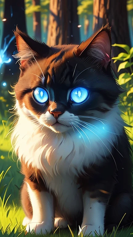 there is a cat that is sitting in the grass with mushrooms, green glowing eyes, magical glowing eyes, glowing eyes everywhere, with glowing eyes, alex grey cat, beautiful blue glowing eyes, cat in the forest, glowing magical eyes, blue glowing eyes, very glowing eyes, brightly glowing eyes, beautiful glowing eyes, large glowing eyes, glowing eyes, white glowing eyes