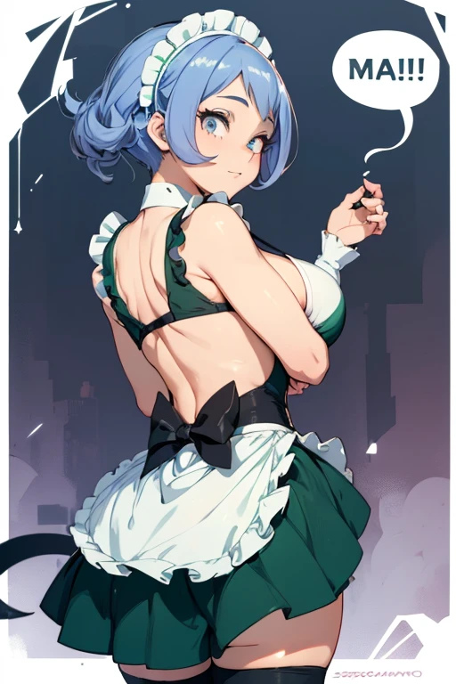 (\Nejire hado)/,(\boku no hero academia character)/,(\wearing)/,+,(dressed as a maid, and maid's clothes and super revealing on the back, I lowered the short skirt a lot, showing the legs, and a little of the panties, and the part of the apron at the back of the skirt is very low, showing the delicious buttocks, and on the top of the maid uniform it looks like a very short and sexual bra, and she has a big ass and super big breasts, she is super busty and has really big buttocks)