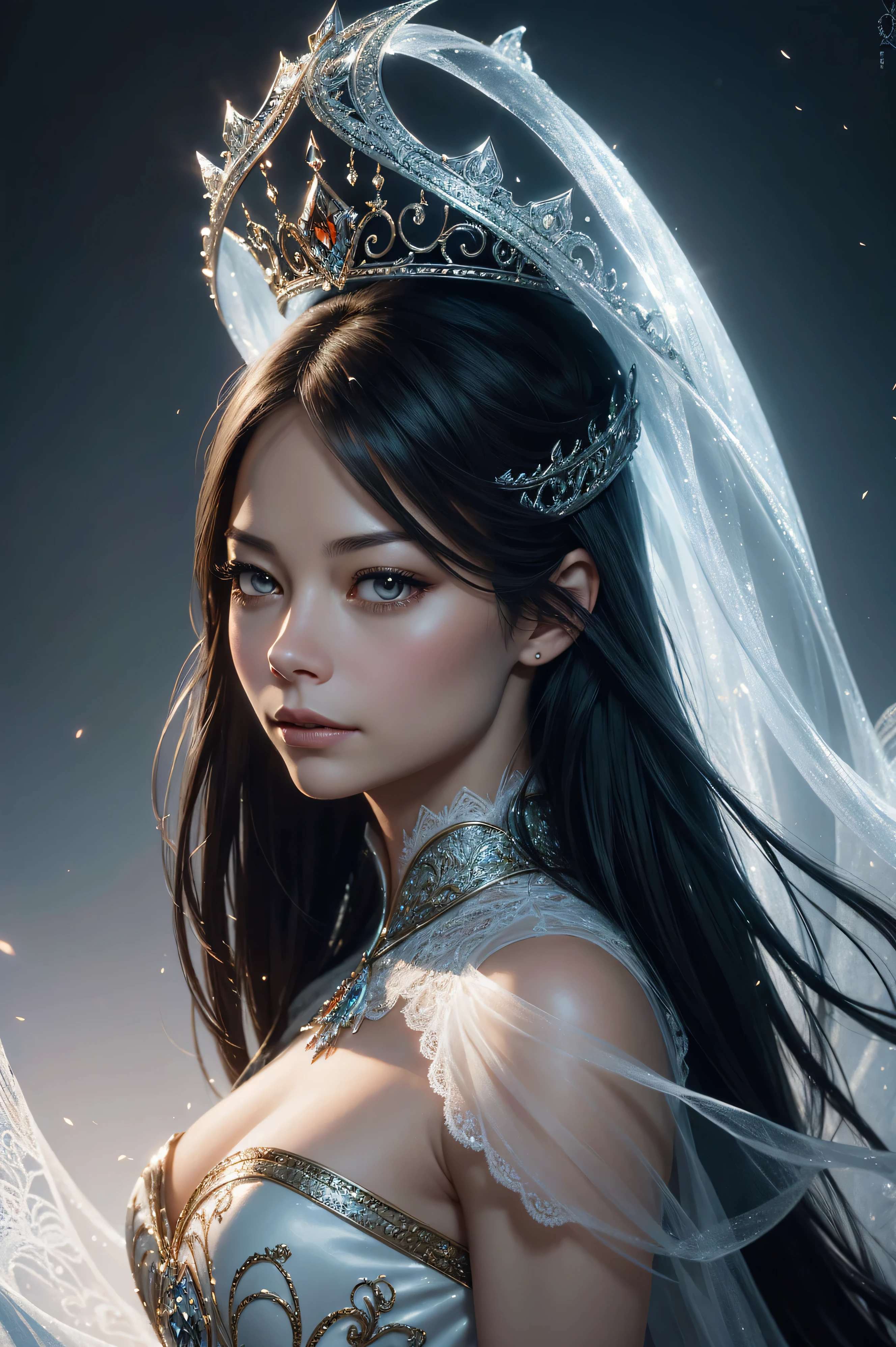 portrait Kristin Kreuk, princess swan costume, against the background of ice, character portrait, 3 9 9 0 s, long hair, intricate, elegant, highly detailed, digital painting, artstation, concept art, smooth, sharp focus, illustration, art by wlop, charlie bowater and alexandra fomina, 36 k
