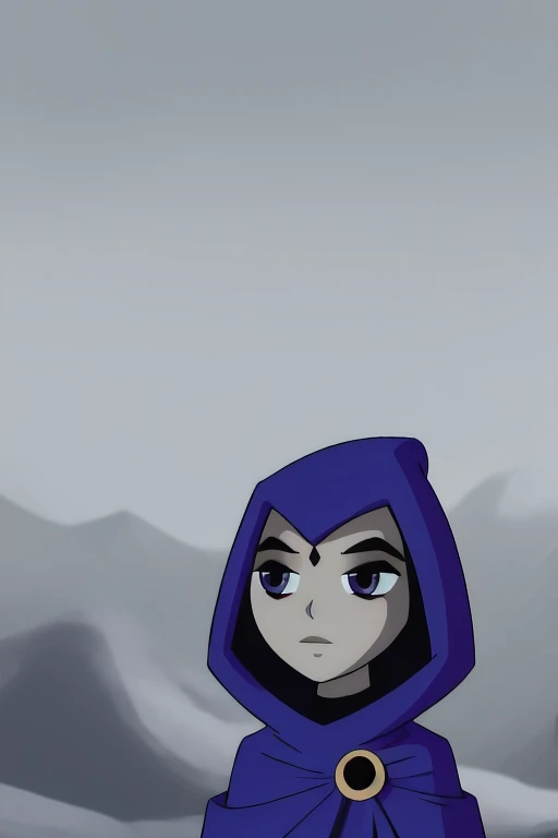 score_9, score_8_up, score_7_up, volumetric lighting,
white raven, 1girl, solo, short hair, purple hair, hood, cape, colored skin, cloak, grey skin, forehead jewel
