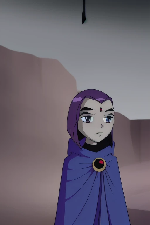 score_9, score_8_up, score_7_up, volumetric lighting,
white raven, 1girl, solo, short hair, purple hair, hood, cape, colored skin, cloak, grey skin, forehead jewel