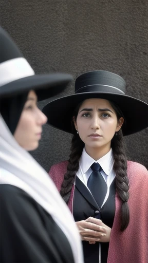 group of haredi woman, gathered together, focus on the characters' faces.