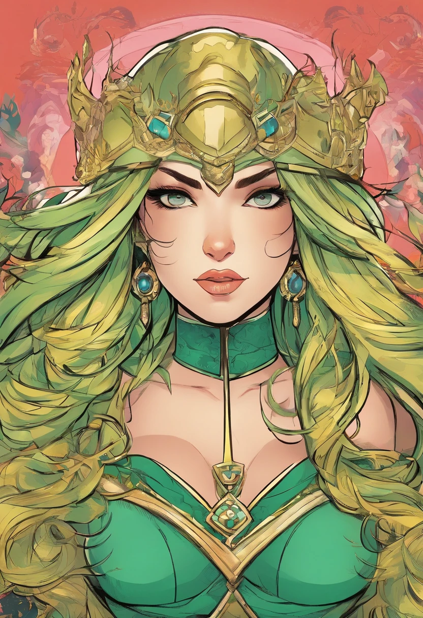 I want an animated character with Mamhwa style, ojos verdes, cabello gris plateado, vestido negro con escote, fantasy video game style.