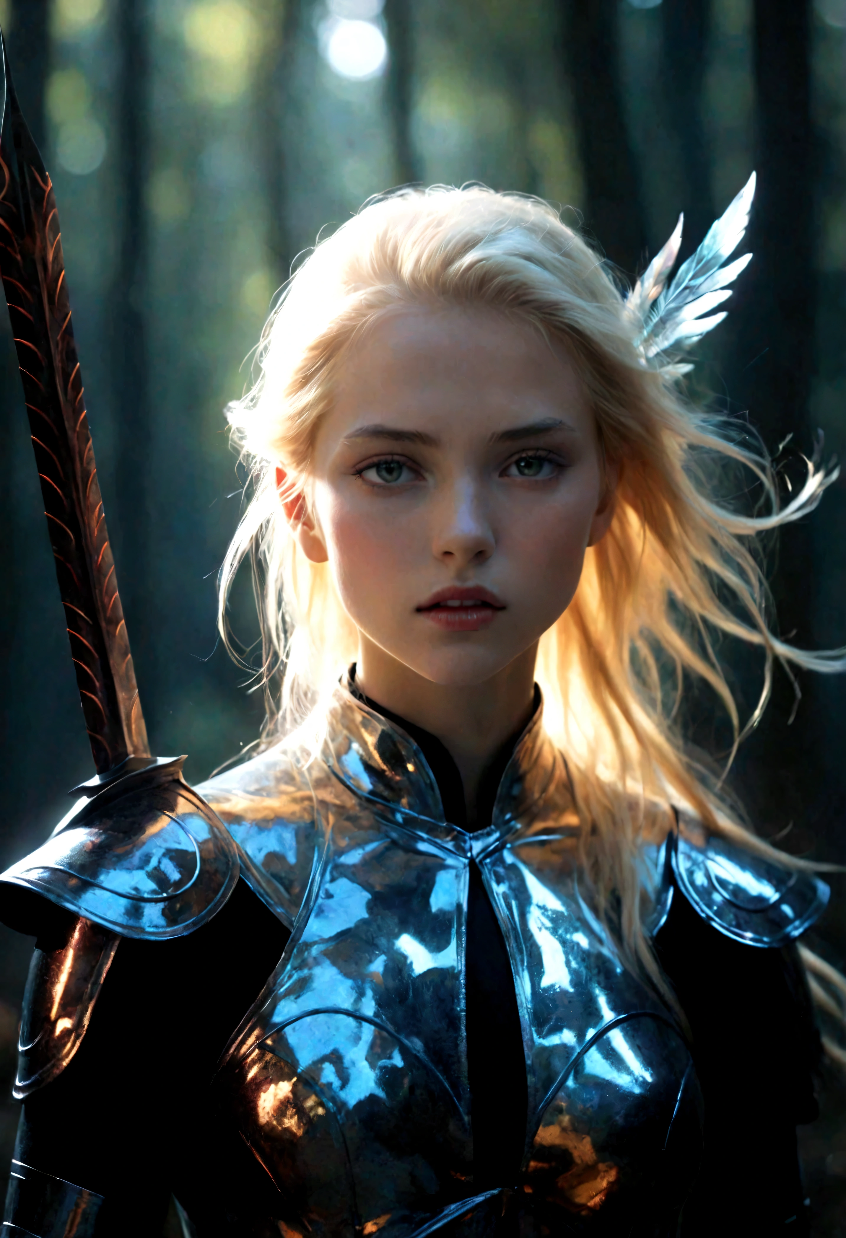 ((Masterpiece in maximum 16K resolution):1.6),((soft_color_photograpy:)1.5), ((Ultra-Detailed):1.4),((Movie-like still images and dynamic angles):1.3) | ((double contact):1.3), ((Fierce Blonde Female warrior silhoutte effect):1.2), ((Superimposed on Pretty Female):1.1)《dark forest sky》Agnes Cecile, Jeremy Mann, Oil and ink on canvas, fine dark art, super dramatic light, photoillustration, amazing depth, the ultra-detailed, iridescent black, superfluous dreams, intricately details, amazing depth, Amazing atmosphere, Mesmerizing whimsical vibrant landscapes, ((Female warrior aesthetic attire):1.2), Maximalism ((beautiful outside, Ugly inside, pressure and pain, beauty and despair, hard and soft, positive and negative, hot and cold, Sweet and sour, Vibrant but boring, Perfect harmony, light and shadows, old and young, Black and white, Corresponding color, loud and quiet, Chaos and peace, life and death):1.2) The complex masterpiece of a real-time engineering leader. | Rendered in ultra-high definition with UHD and retina quality, this masterpiece ensures anatomical correctness and textured skin with super detail. With a focus on high quality and accuracy, this award-winning portrayal captures every nuance in stunning 16k resolution, immersing viewers in its lifelike depiction. | ((perfect_composition, perfect_design, perfect_layout, perfect_detail, ultra_detailed)), ((enhance_all, fix_everything)), More Detail, Enhance.