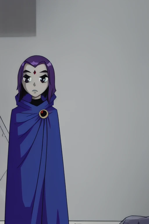 score_9, score_8_up, score_7_up, volumetric lighting,
white raven, 1girl, solo, short hair, purple hair, hood, cape, colored skin, cloak, grey skin, forehead jewel