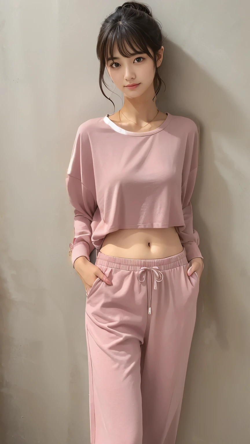 lounge wear set、Long sleeve top、Cropped trousers、Cotton material、Pale pink