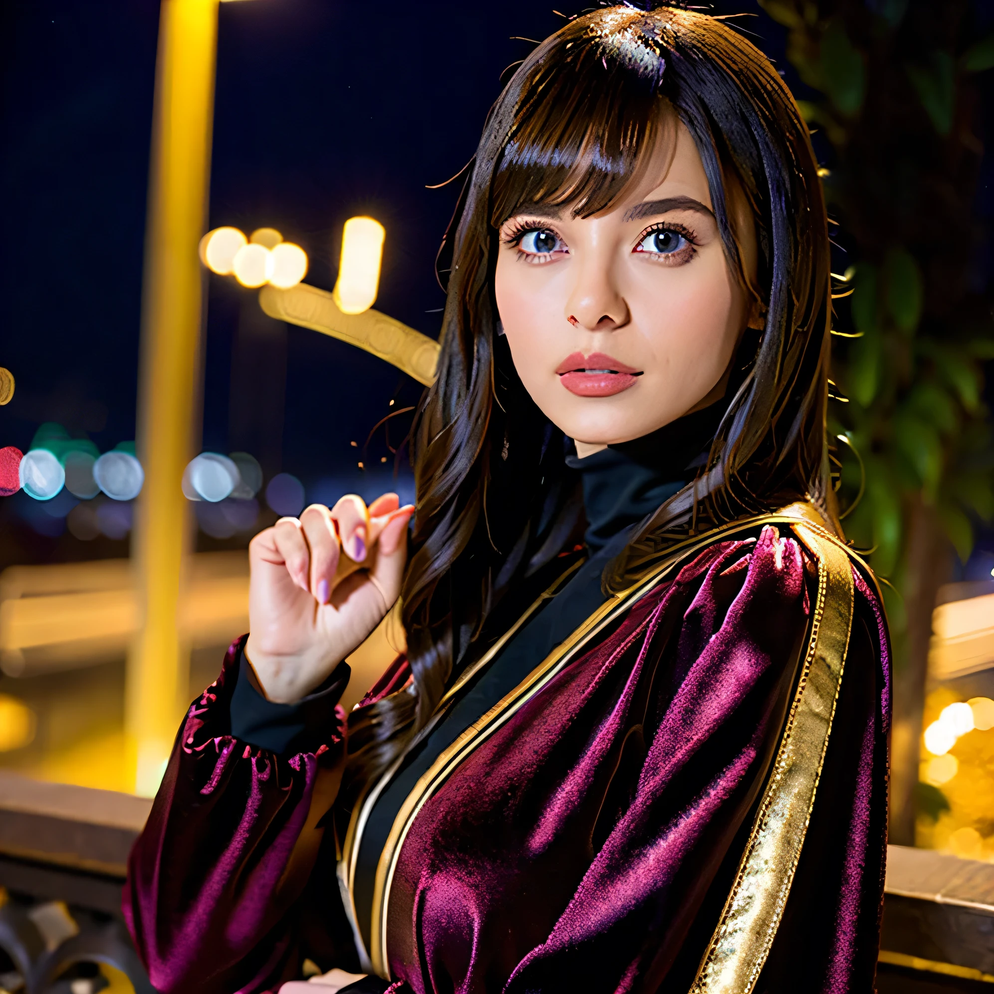 a european woman in velvet in the night((Best quality)), ((Meisterwerk)), (Detaillierte),