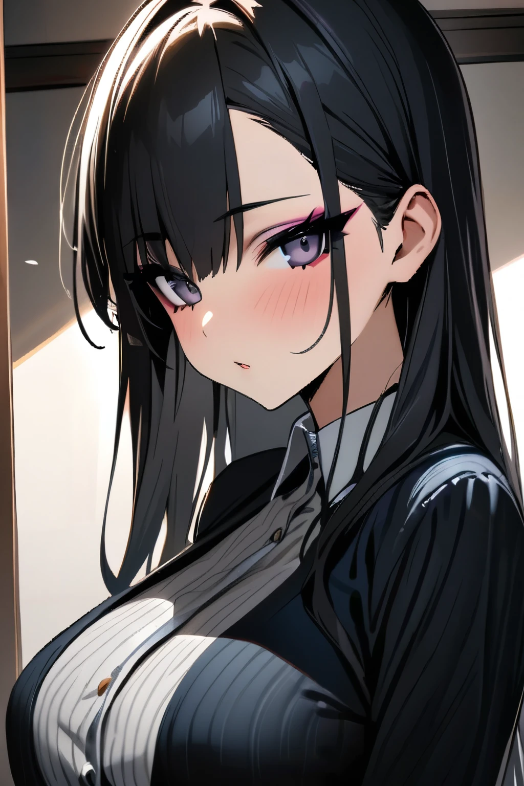 Masterpiece, Best Quality, Beautiful Girl, Beautiful Face, Eyeshadow, Black Hair, Big Breasts,