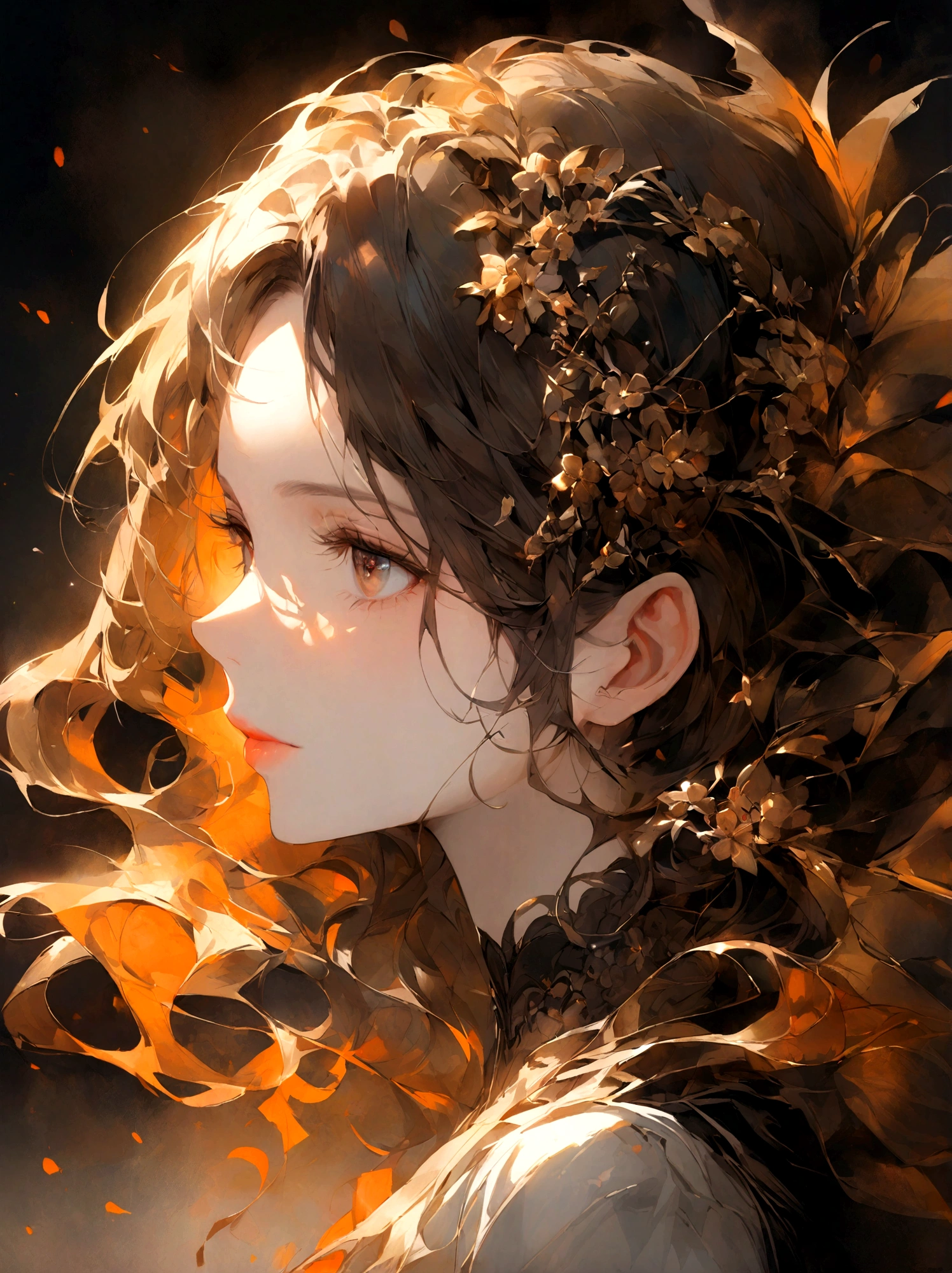 A master oil painting,Close-up of the side face of a beautiful woman