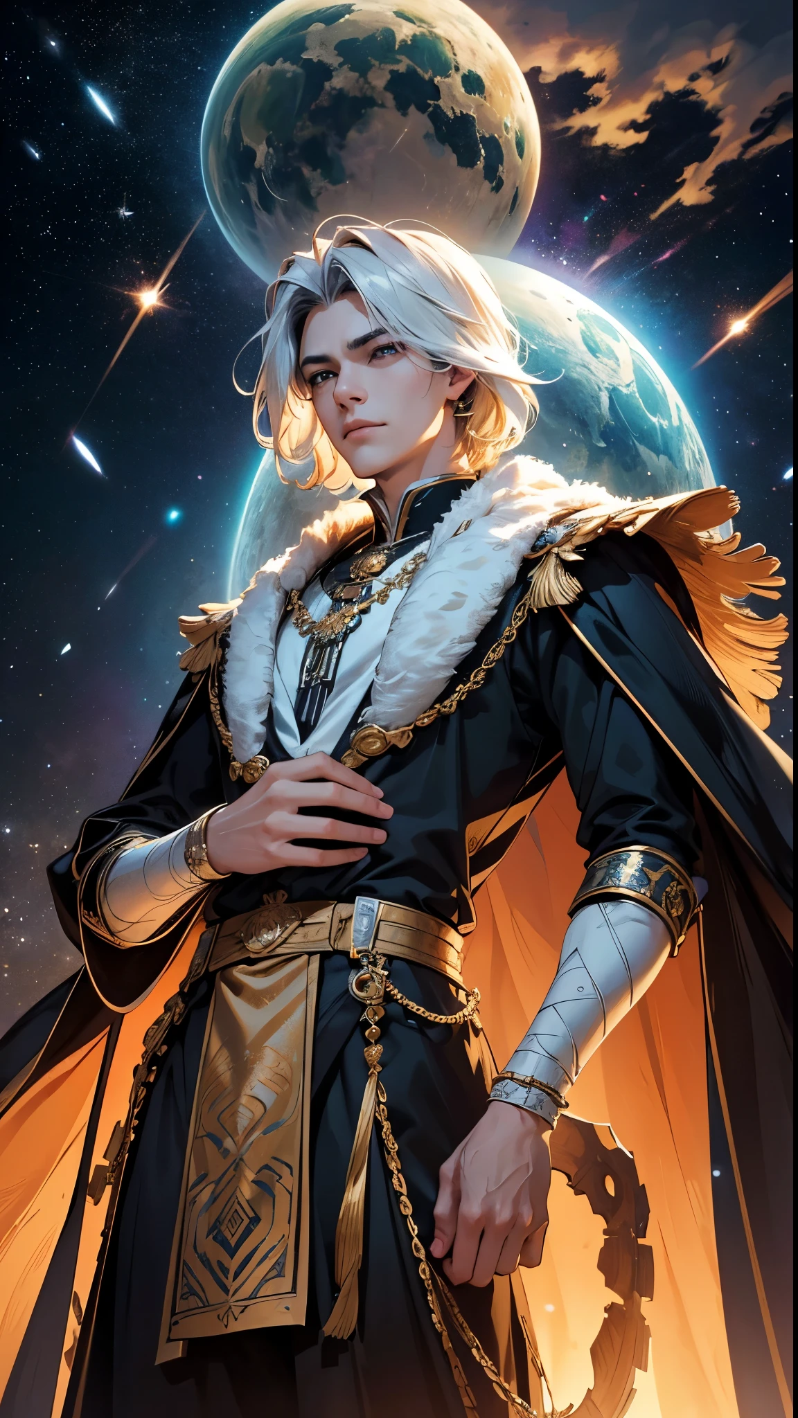1.Masterpiece CG Unity 8k Wallpaper:This high-quality image is、Against the backdrop of a vengeful sky filled with twinkling stars and distant galaxies、It showcases an intricately detailed rendition of an ancient skeleton king illuminated in a haunting white glow。Highlighting the regal elegance of the king、This photorealistic artwork has depth of field that blurs the expanse of space behind it.、It exudes chilling, otherworldly charm.。 2.Top quality King Calendar:This highly detailed and extremely complex CG calendar、Hall of the King々It features the king elegantly adorned in a formal outfit。