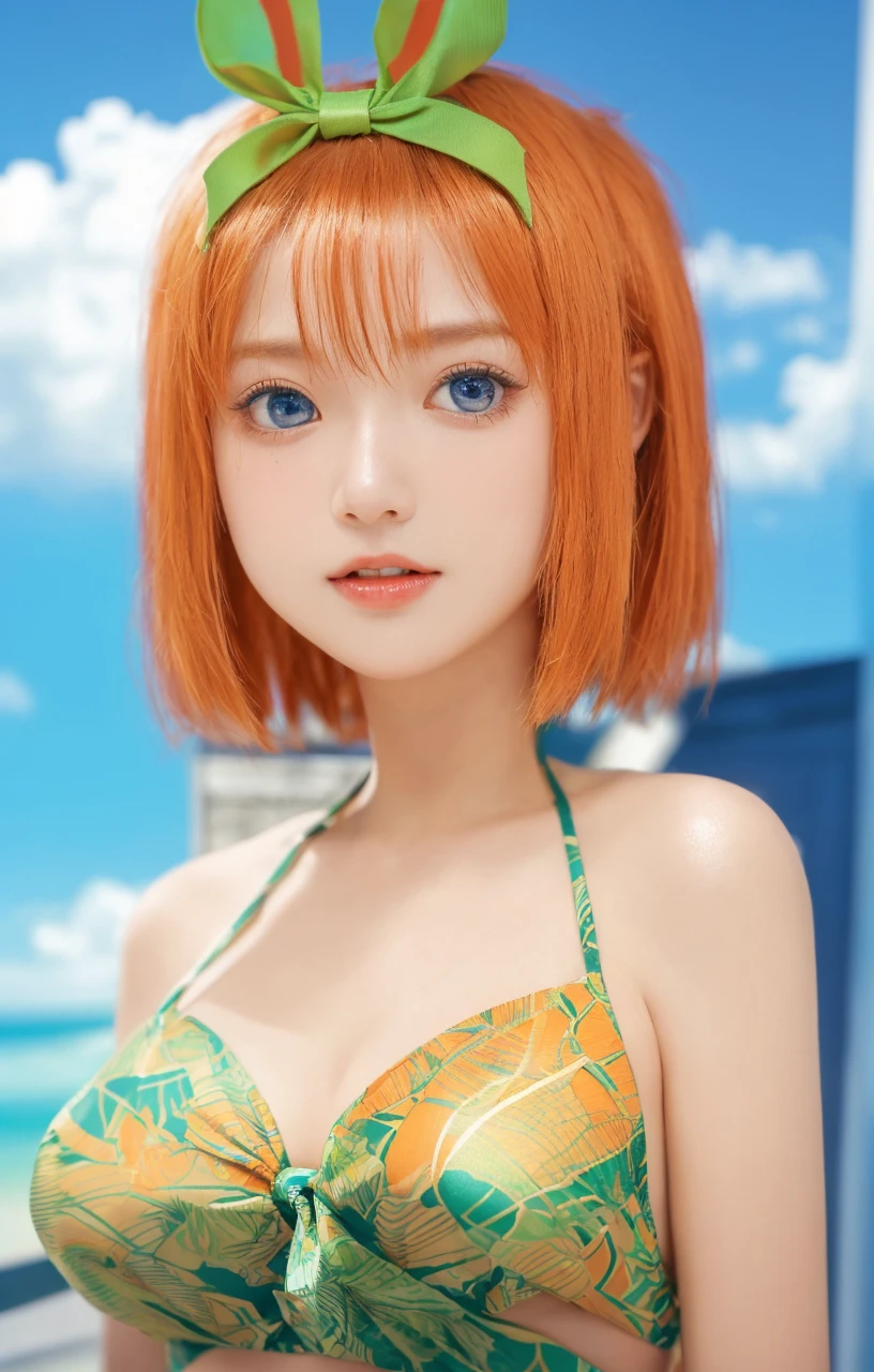 Shyness Girl high resolution Red hair Bob Short Swimwear Ocean night Back view look back