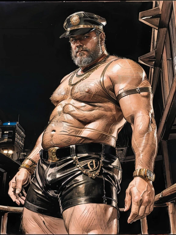 masutepiece,High quality,Highly detailed,intense scene, solid, Gritty reality setting for 50 year old sexy fat bearded man,full of sweat,Full body,Big belly,((Wearing a white shirt and white trunks)),Stunned face,Open the legs,In the darkness, Varied Camera Angles in Photography. Only chubby daddy, Chubby Bear daddy, extremely thick thighs, large belly, fat, age 50, 1 chubby man (homem completamente de costa , He is facing away from the viewer only with his back turned,. Pool Scenario, beautiful mansion, Plantas Estilo urban jungle. Dia de sol, magnificent sky, sombras e luz no ambiente . He's bearded. gesturing with hands. gold chain around the neck, rings, clock, 💓, view from below, leather hat, armbands, leather cap,bondage outfit))), tattooed arms, full body tattooed, gesturing with hands towards the viewer, Vandalized and vandalized public bathroom scenario, sujeira em todo o banheiro. Luz baixa, ambiente perigoso, ambiente sinistro. Detailed image dynamic image. Masterpiece.