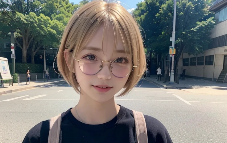 Severely sunburned skin、Japanese、((21 years old))、(highest quality,masterpiece:1.3,超A high resolution,),(Super detailed,Caustics),(Realistic:1.4,RAW shooting,)Ultra-Realistic Capture,Very detailed,High resolution 16K、 The skin texture is natural、The skin looks healthy、Use natural light and color,1 girl,,Blonde,smile,Natural Shading、short hair、Bronze Hair、Sporty clothing、cap、Glasses、Small eyes、Street Snap、黒Small eyes、Single eyelid、Tear bags、The background is a park with blue sky
