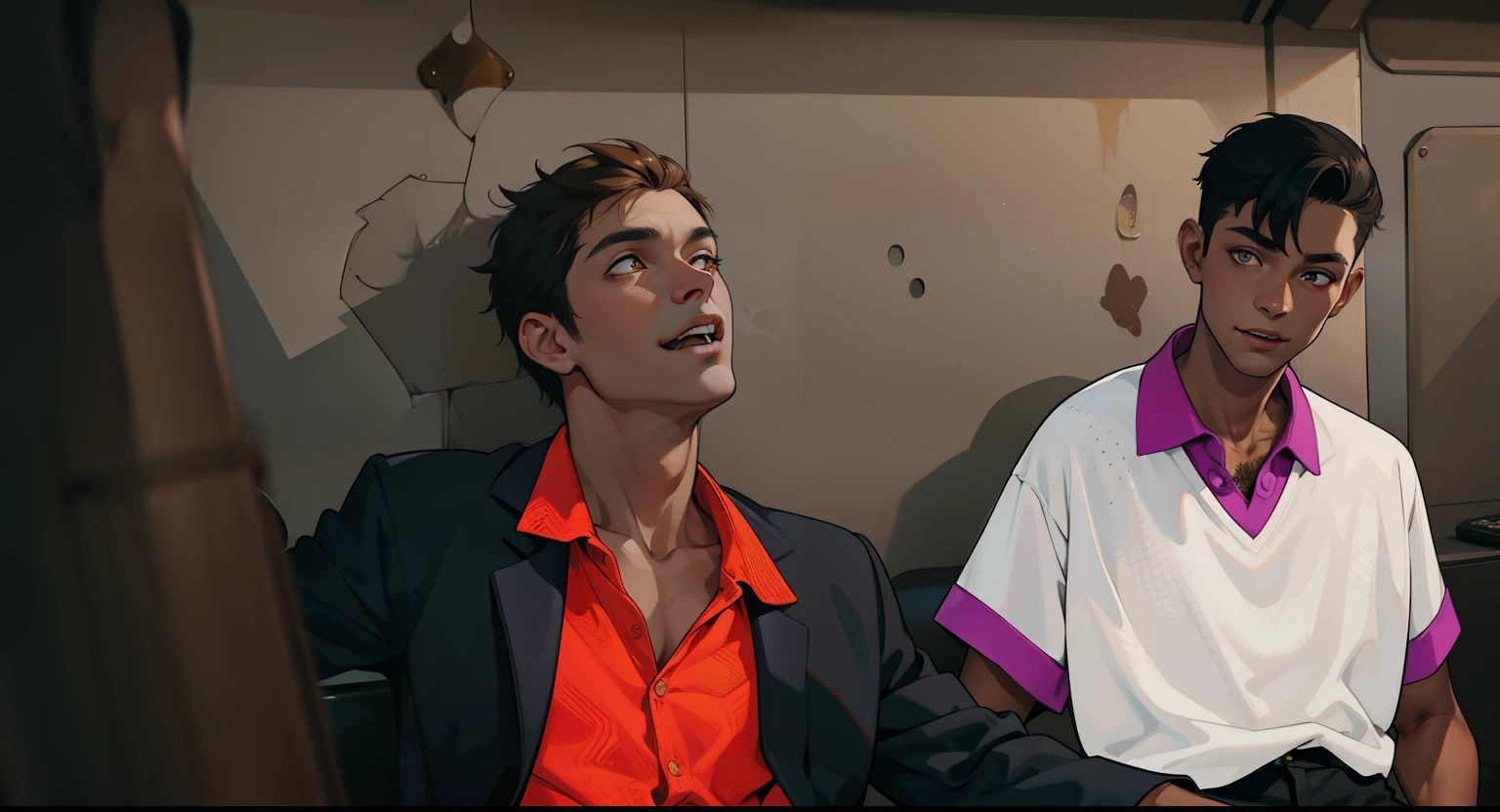 There is an evil 50-year-old man and a cute -yeld yo man with honey-colored eyes.