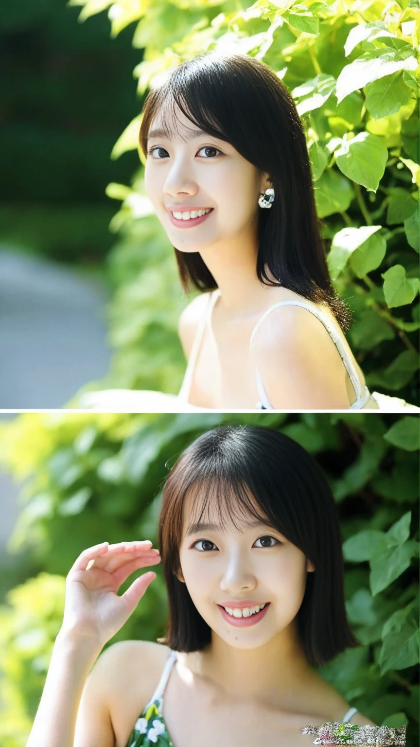 最high quality、high quality、Best image quality、8k、Floral Bikini、micro bikini,,最High resolution、High resolution、最high quality、masterpiece、RAW Photos、whole body写真、Detailed and realistic human body、Detailed and realistic skin、Realistic face in every detail、Detailed and realistic eyes、Detailed and realistic lips、Detailed and realistic teeth、Detailed and realistic ears、Detailed and realistic hair、Realistic reproduction of every detail、Realistic fingers in every detail、(Beautiful Hands、thumb1reference4)、Realistic feet down to the last detail、((Beautiful Japanese Women))、(Japanese Model)、((21 year old beautiful woman))、(Black Hair)、(Straight hair)、((whole body))、(Slim and perfect figure)、(whole body光沢肌、Fair skin)、Detailed and realistic human body、Detailed and realistic skin、Realistic face in every detail、Realistic fingers in every detail、Detailed realistic feet、Soft natural light、Japanese garden、A 360-degree view of the hydrangea fields、((Standing in the middle of a hydrangea field(A woman surrounded by hydrangeas))、Poses to make your thighs look beautiful,whole bodyポーズ、