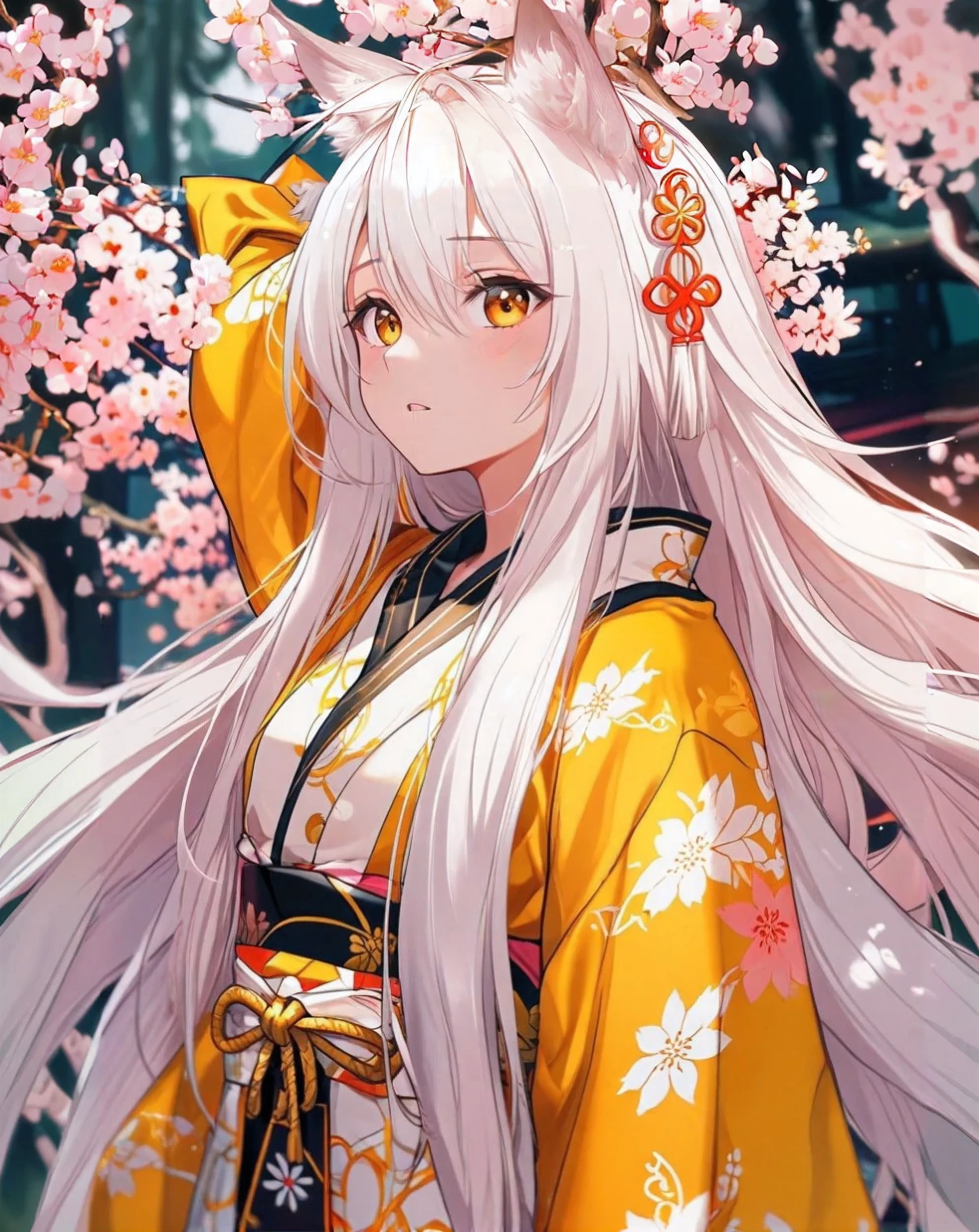a cute white fox with beautiful cherry blossom flowers, detailed fur, portrait, detailed eyes, cute expression, serene atmosphere, soft lighting, vibrant colors, intricate details, (best quality,4k,8k,highres,masterpiece:1.2),ultra-detailed,(realistic,photorealistic,photo-realistic:1.37)