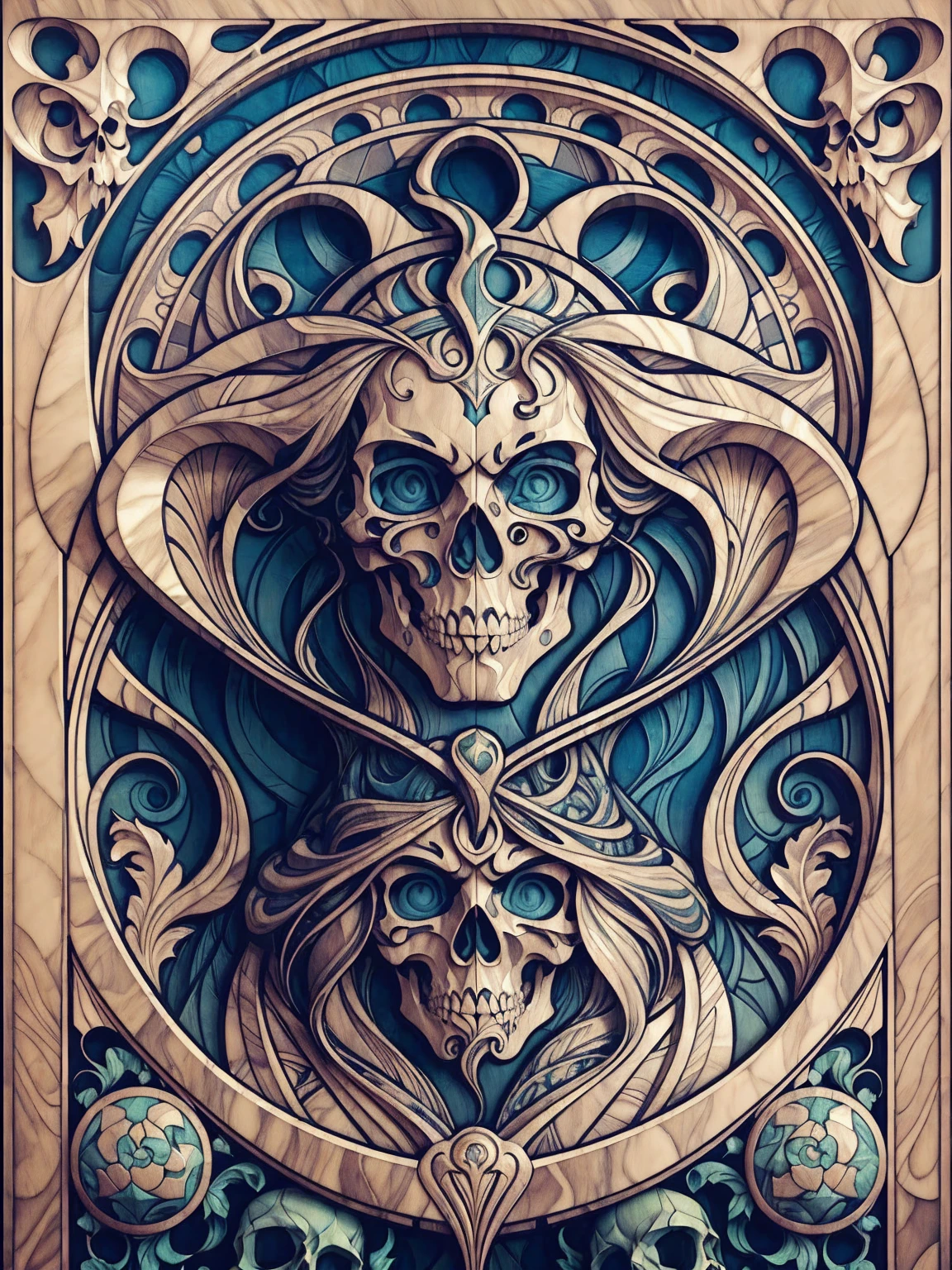 ((Art Nouveau Style)); Stone Cold Steve Austin Skull; symmetrical with thick lines, Fibonacci, golden ratio, 3D metal structure tessellation, neural graphic, neurons, color, love, passion, incredibly detailed, 8k, masterpiece, artstation, surreal
