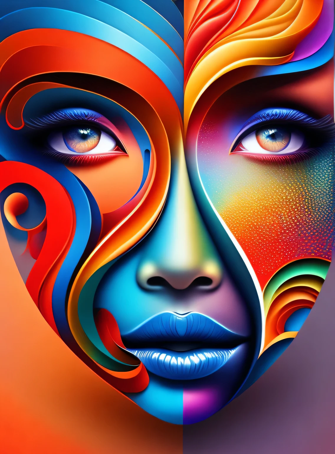 the colorful abstract of (face of love shape), (colorful,high detailed,vector-art)