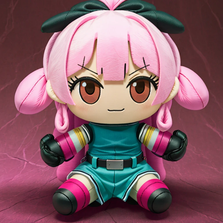 plushify, character stuffed toy, chibi, naguri, 1girl, gauntlets, boots, pink hair, twintails, solo